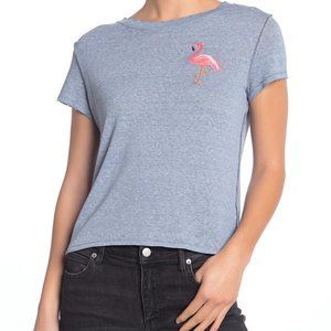 Free People Distressed Tee w Embroidered Flamingo